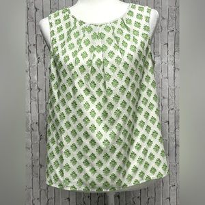 Talbots Sleeveless 100% cotton lined white/green print top. Sz 10p